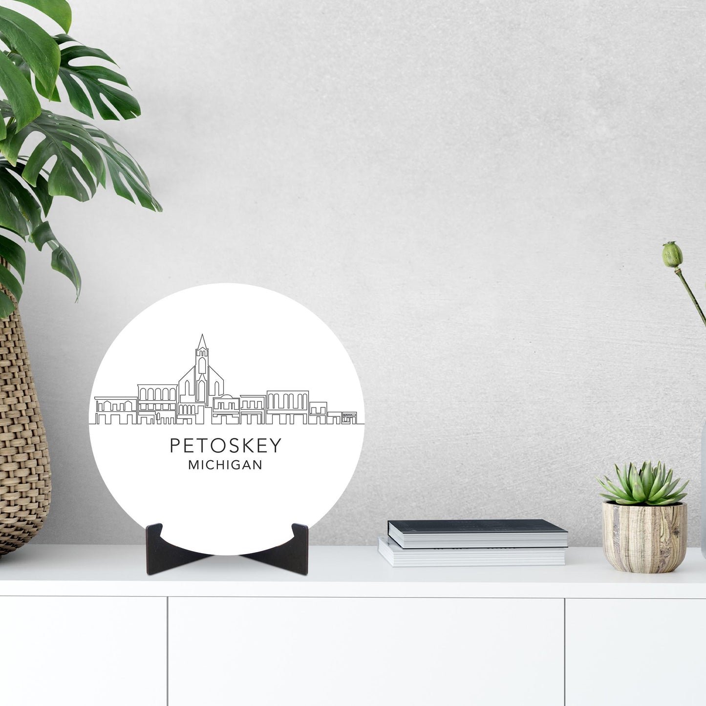 Minimalistic B&W Michigan Petoskey Skyline | Wood Sign | Eaches | Min 1