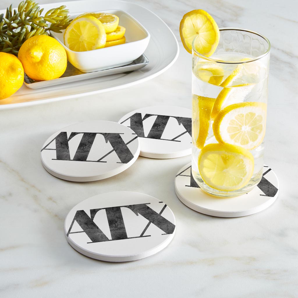 Minimalistic B&W Texas Austin White Initials | Absorbent Coasters | Set of 4 | Min 2