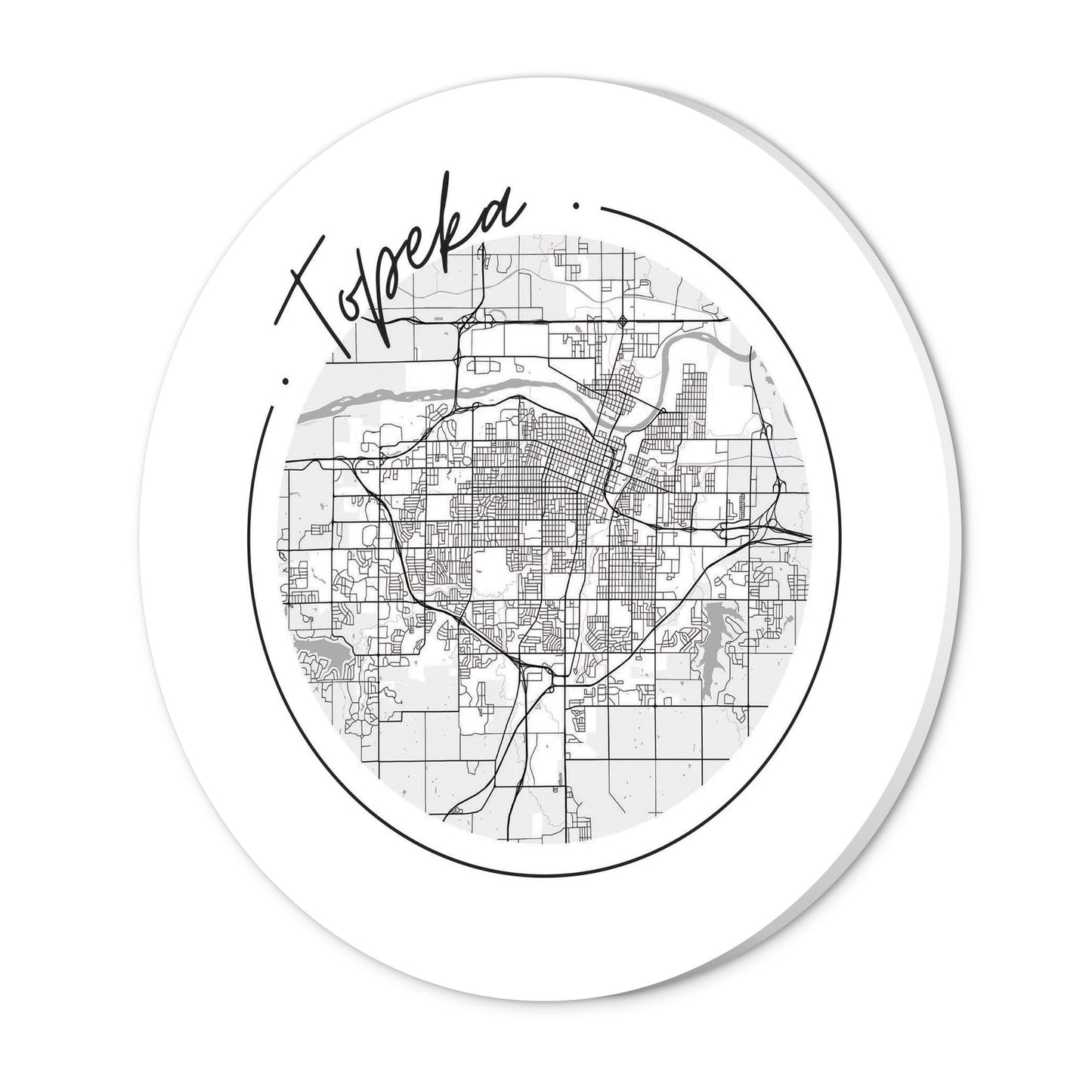 Minimalist B&W Kansas Topeka Circle Map | Wood Sign | Eaches | Min 1