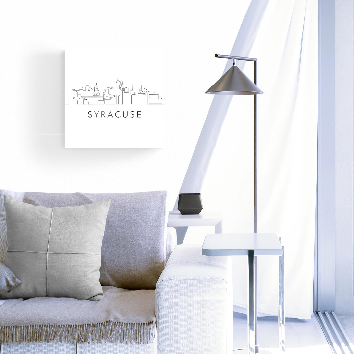 Minimalistic B&W New York Syracuse Skyline | Hi-Def Glass Art | Eaches | Min 1