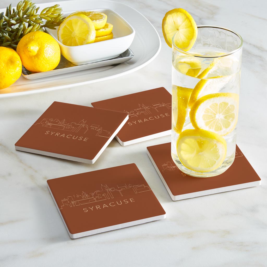 Modern Minimalist New York Syracuse Skyline | Absorbent Coasters | Set of 4 | Min 2