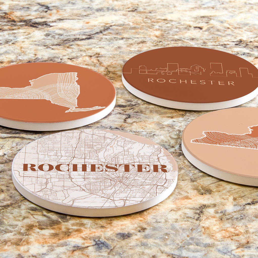 Modern Minimalist New York Rochester State | Absorbent Coasters | Set of 4 | Min 2