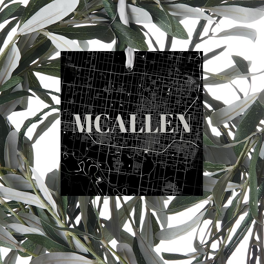 Minimalistic B&W Texas Mcallen Map | Wood Ornament | Eaches | Min 6