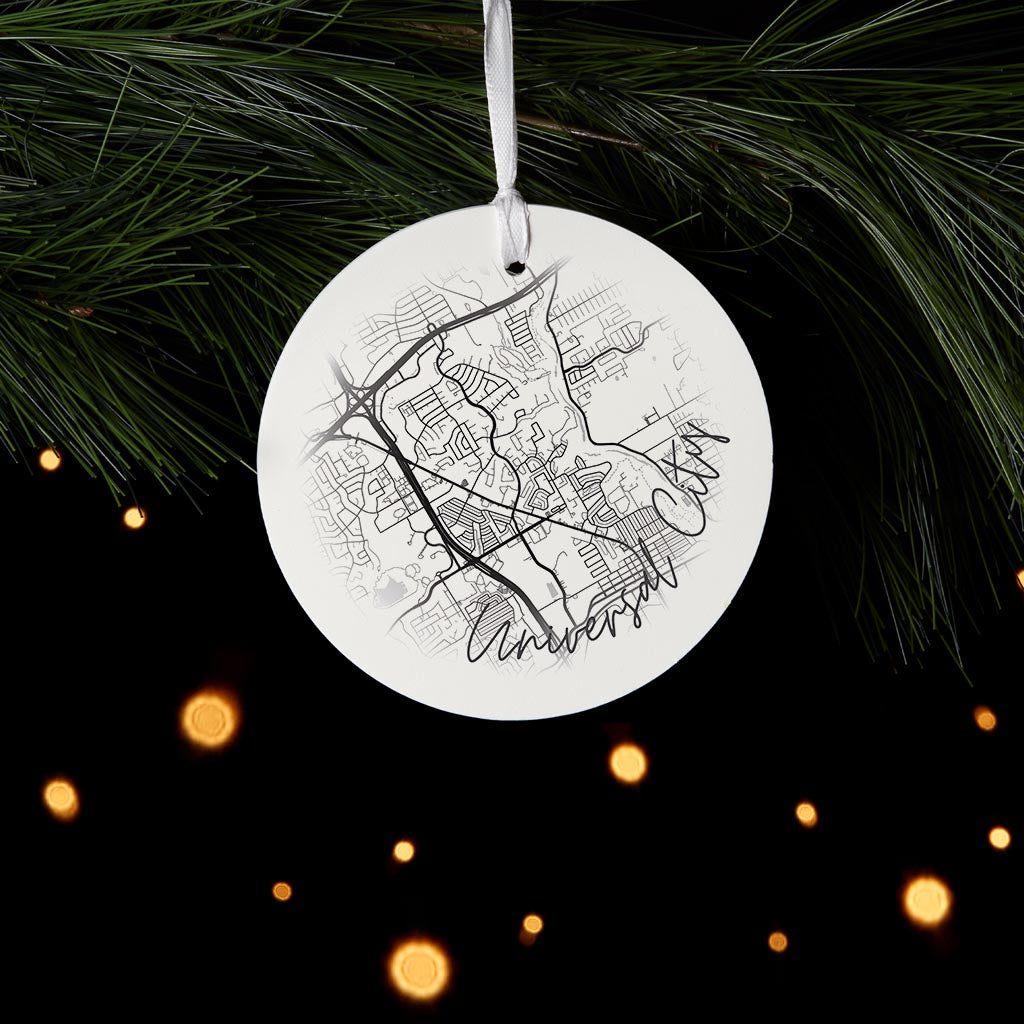 Minimalistic B&W Texas Universal City Circle Map | Wood Ornament | Eaches | Min 6