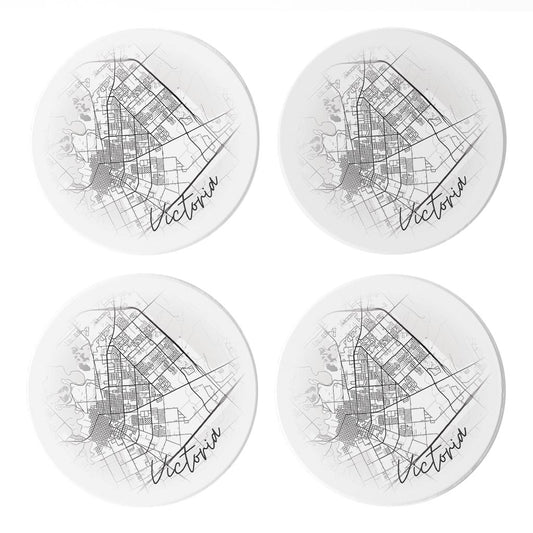 Minimalistic B&W Texas Victoria Circle Map | Absorbent Coasters | Set of 4 | Min 2