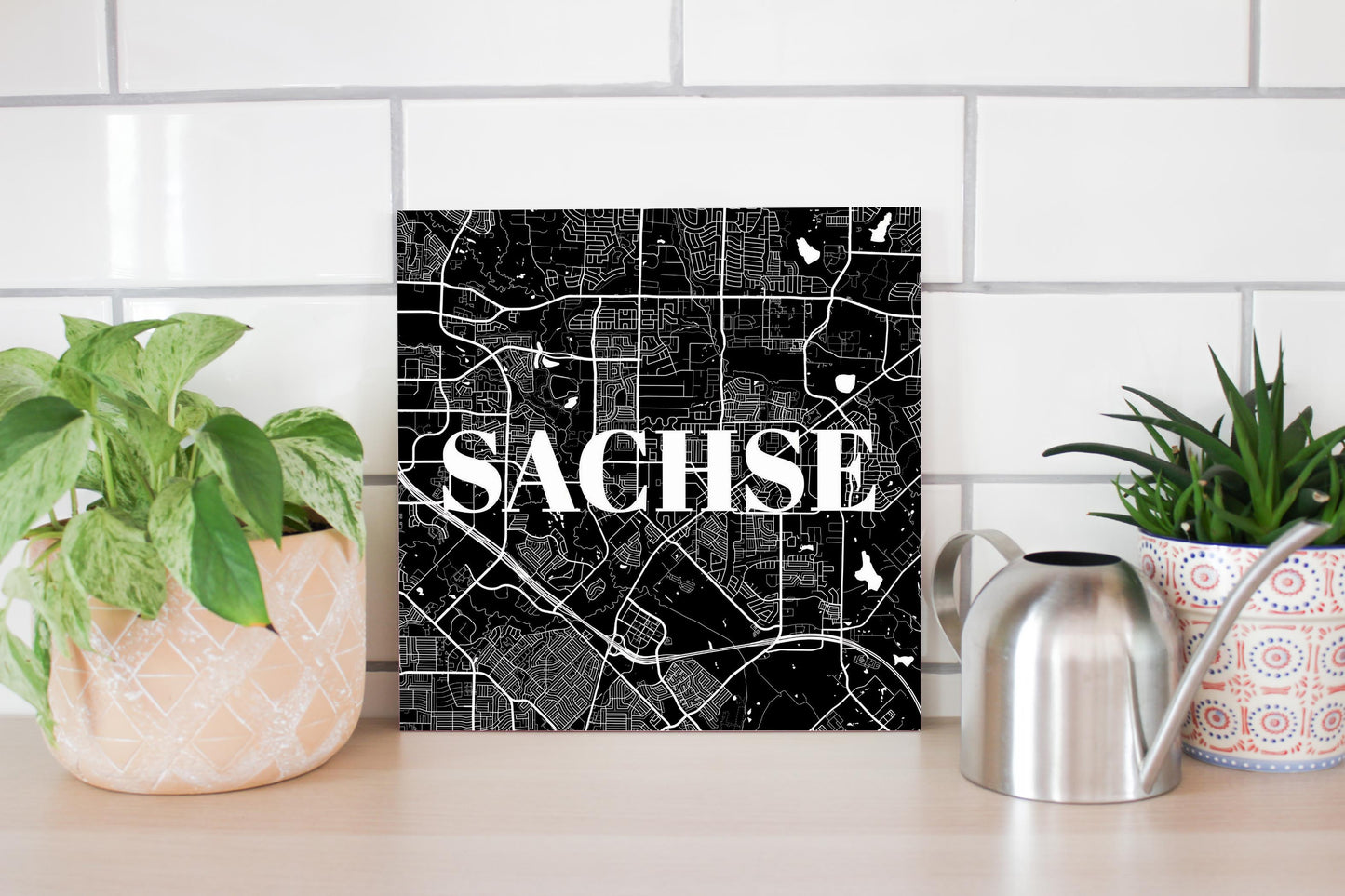 Minimalistic B&W Texas Sachse Map | Wood Sign | Eaches | Min 2