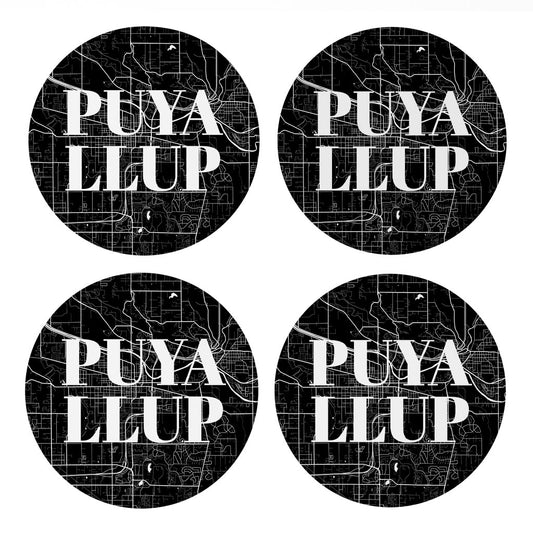 Minimalistic B&W Washington Puyallup Map | Absorbent Coasters | Set of 4 | Min 2