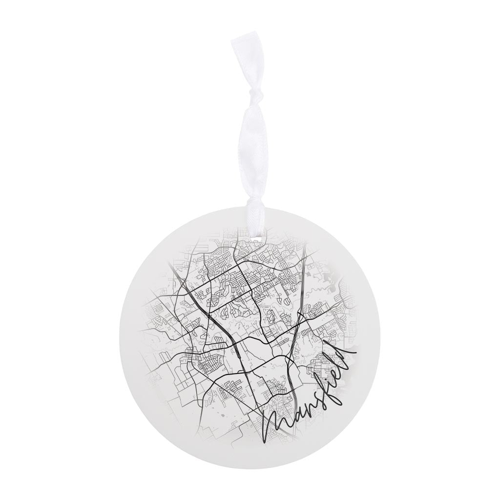 Minimalistic B&W Texas Mansfield Circle Map | Wood Ornament | Eaches | Min 6