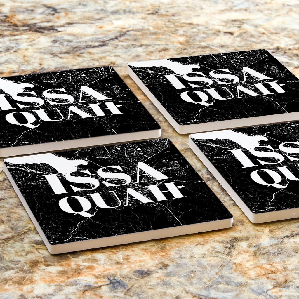 Minimalistic B&W Washington Issaquah Map| Absorbent Coasters | Set of 4 | Min 2