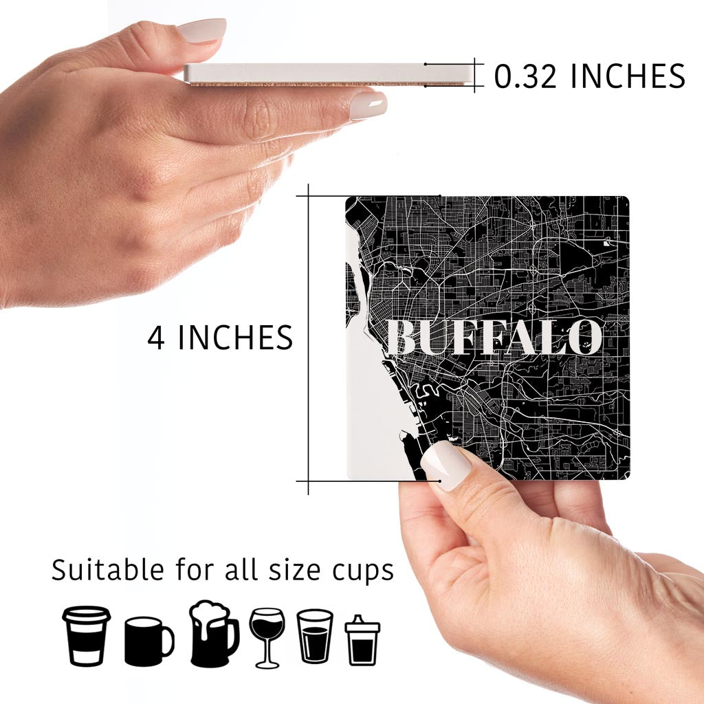 Minimalistic B&W New York Rochester Buffalo Maps | Absorbent Coasters | Set of 4 | Min 2