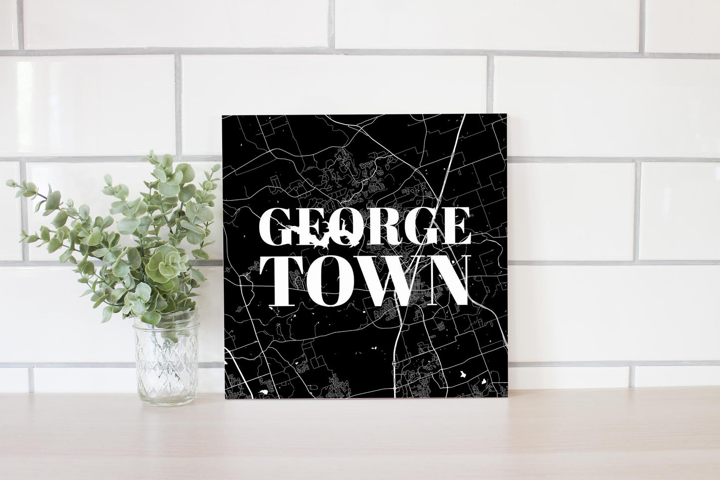 Minimalistic B&W Texas Georgetown Map | Wood Sign | Eaches | Min 2