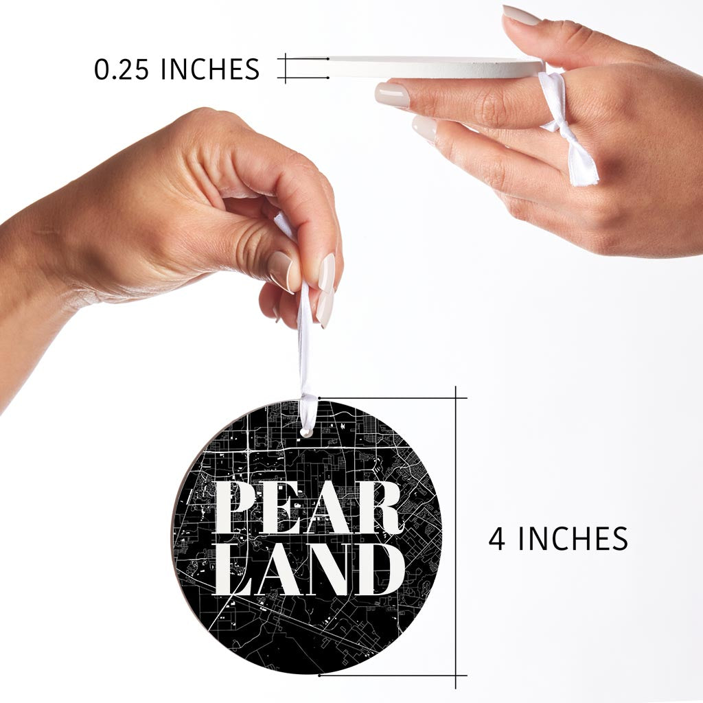 Minimalistic B&W Texas Pearland City Map | Wood Ornament | Eaches | Min 6