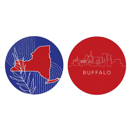 Red White And Blue New York State Buffalo Skyline| Absorbent Car Coasters | Set of 2 | Min 4