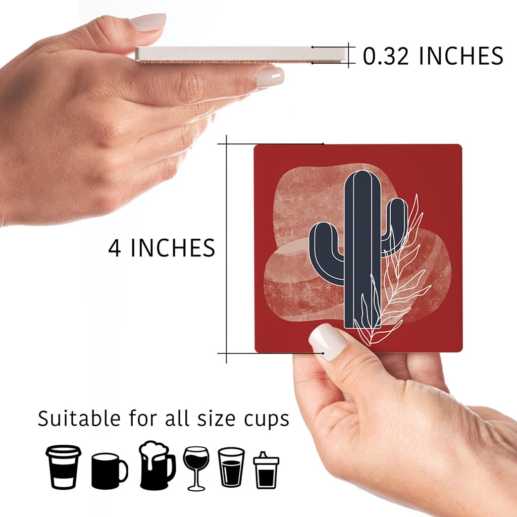 Modern Minimalist Texas Colors Cactus | Absorbent Coasters | Set of 4 | Min 2