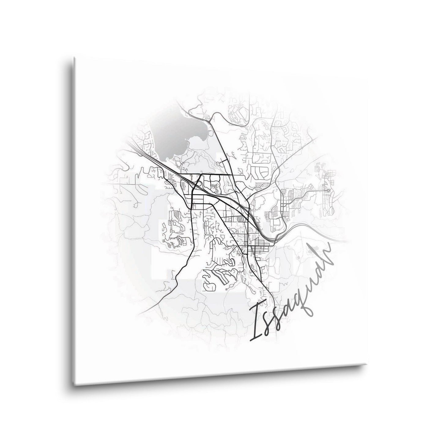 Minimalistic B&W Washington Issaquah Circle Map | Hi-Def Glass Art | Eaches | Min 1