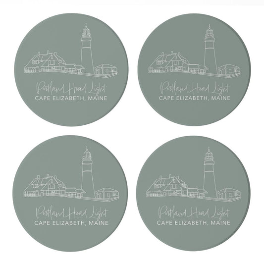 Portland Head Light Muted Coastal | Absorbent Coasters | Set of 4 | Min 2