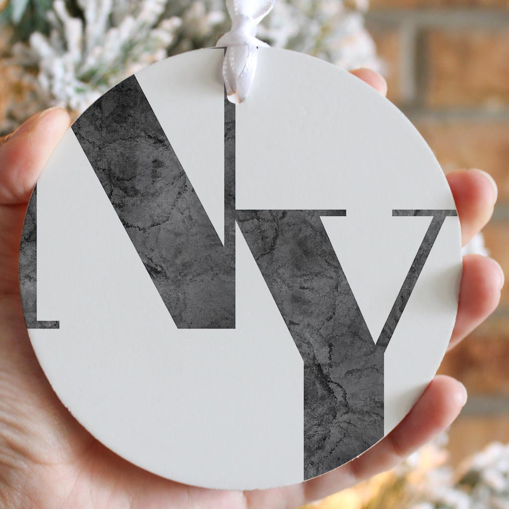 Minimalistic B&W New York White Initials | Wood Ornament | Eaches | Min 6