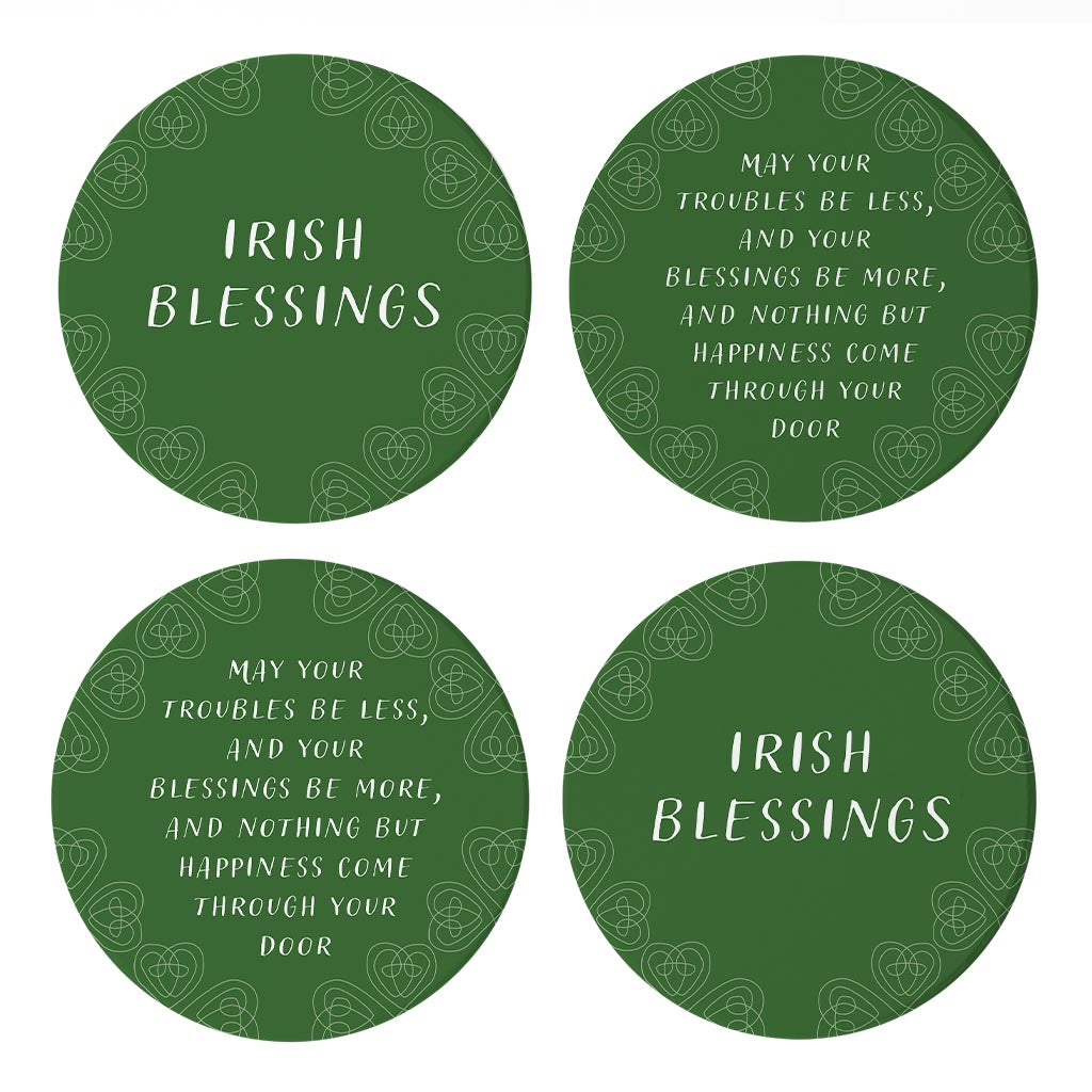 Dark Green Shamrock Irish Blessings Poem | Absorbent Coasters | Set of 4 | Min 2