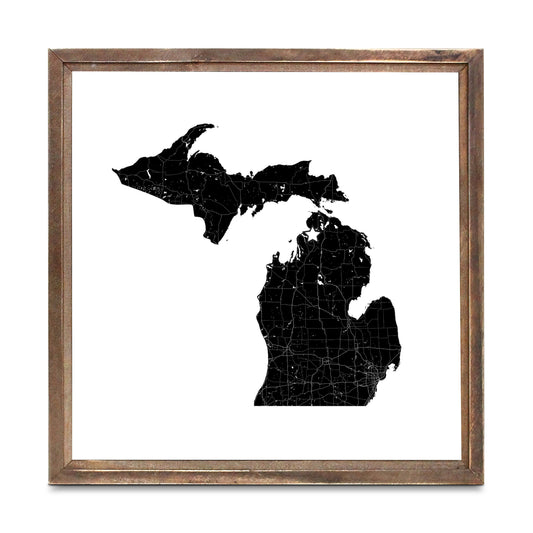 Minimalistic B&W Michigan Map Petoskey Star | Wood Sign | Eaches | Min 1