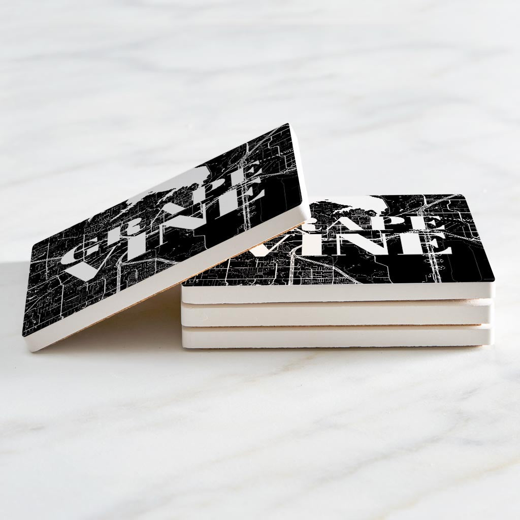 Minimalistic B&W Texas Grapevine Map | Absorbent Coasters | Set of 4 | Min 2