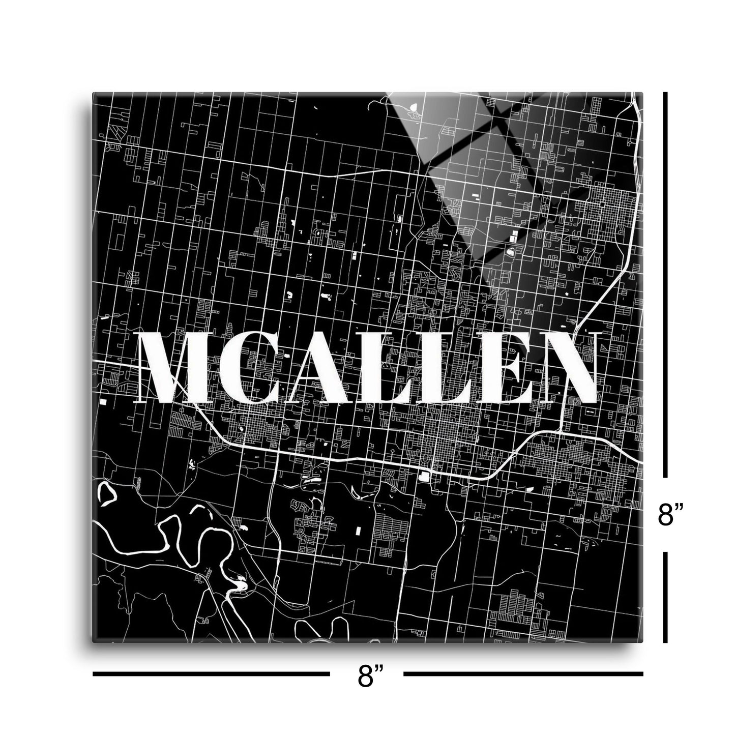 Minimalistic B&W Texas Mcallen Map | Hi-Def Glass Art | Eaches | Min 2