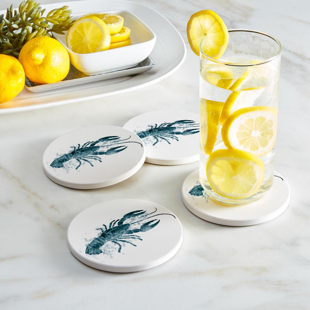 Blue White Water Color Crawfish | Absorbent Coasters | Set of 4 | Min 2