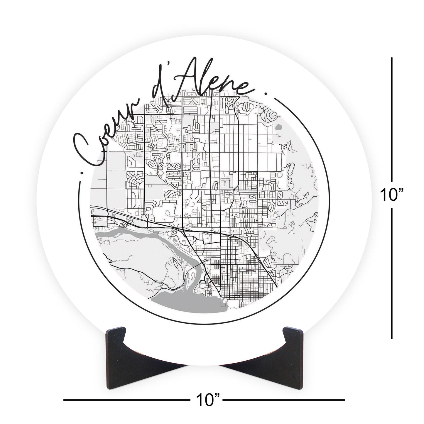 Minimalist B&W Idaho Coeur Dalene Circle Map | Wood Sign | Eaches | Min 1