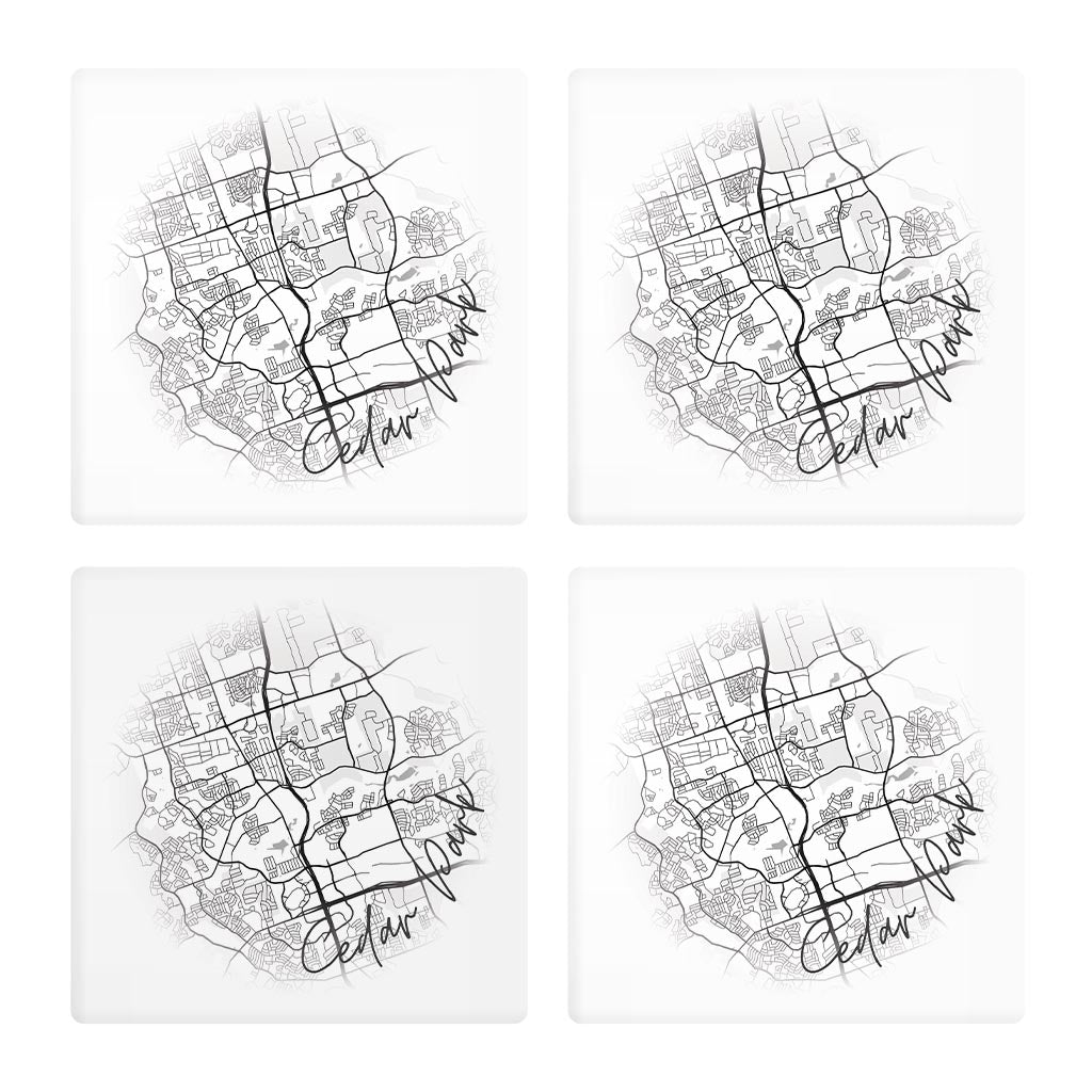 Minimalistic B&W Texas Cedar Park Circle Map| Absorbent Coasters | Set of 4 | Min 2