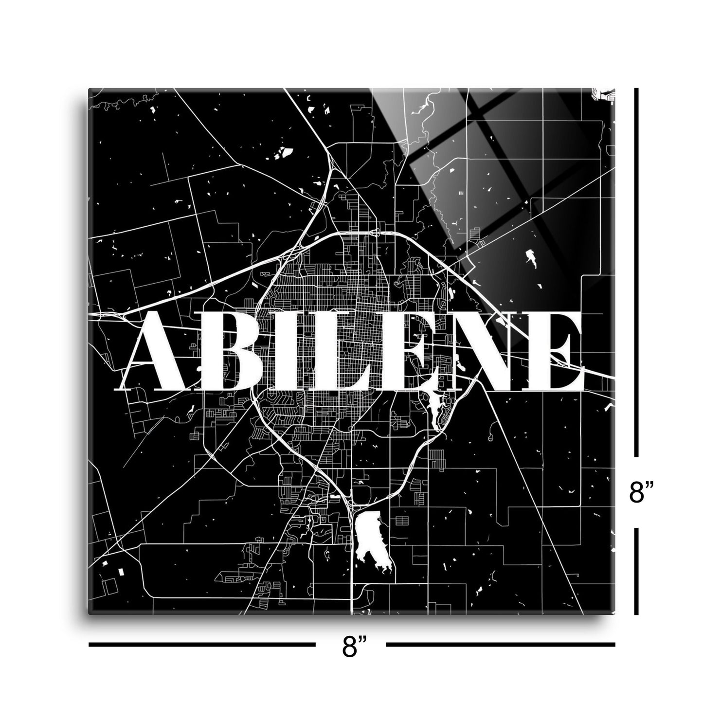 Minimalist B&W Texas Abilene Map | Hi-Def Glass Art | Eaches | Min 2