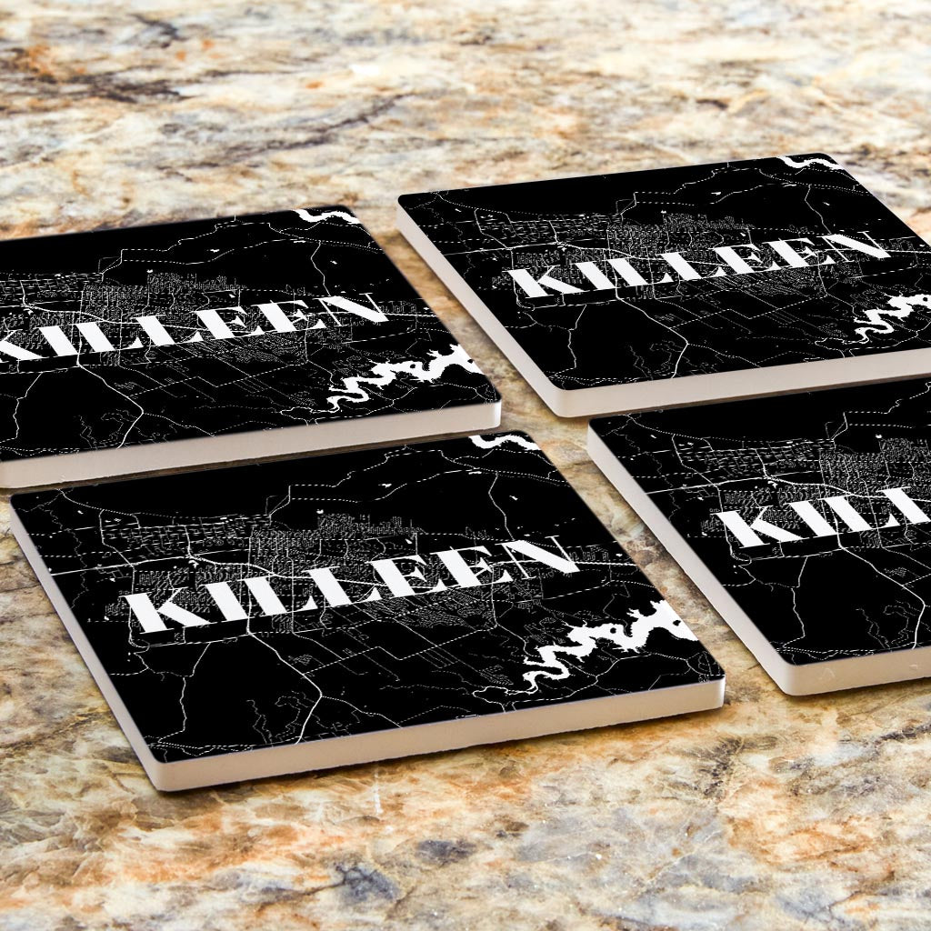 Minimalistic B&W Texas Killeen Map | Absorbent Coasters | Set of 4 | Min 2