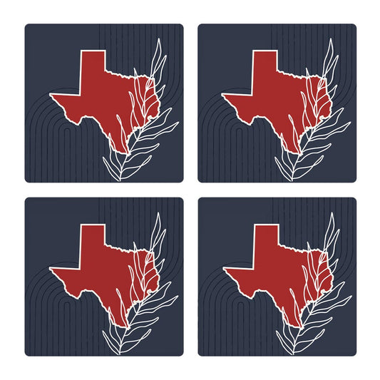 Modern Minimalist Texas Colors Shape Leaf| Absorbent Coasters | Set of 4 | Min 2