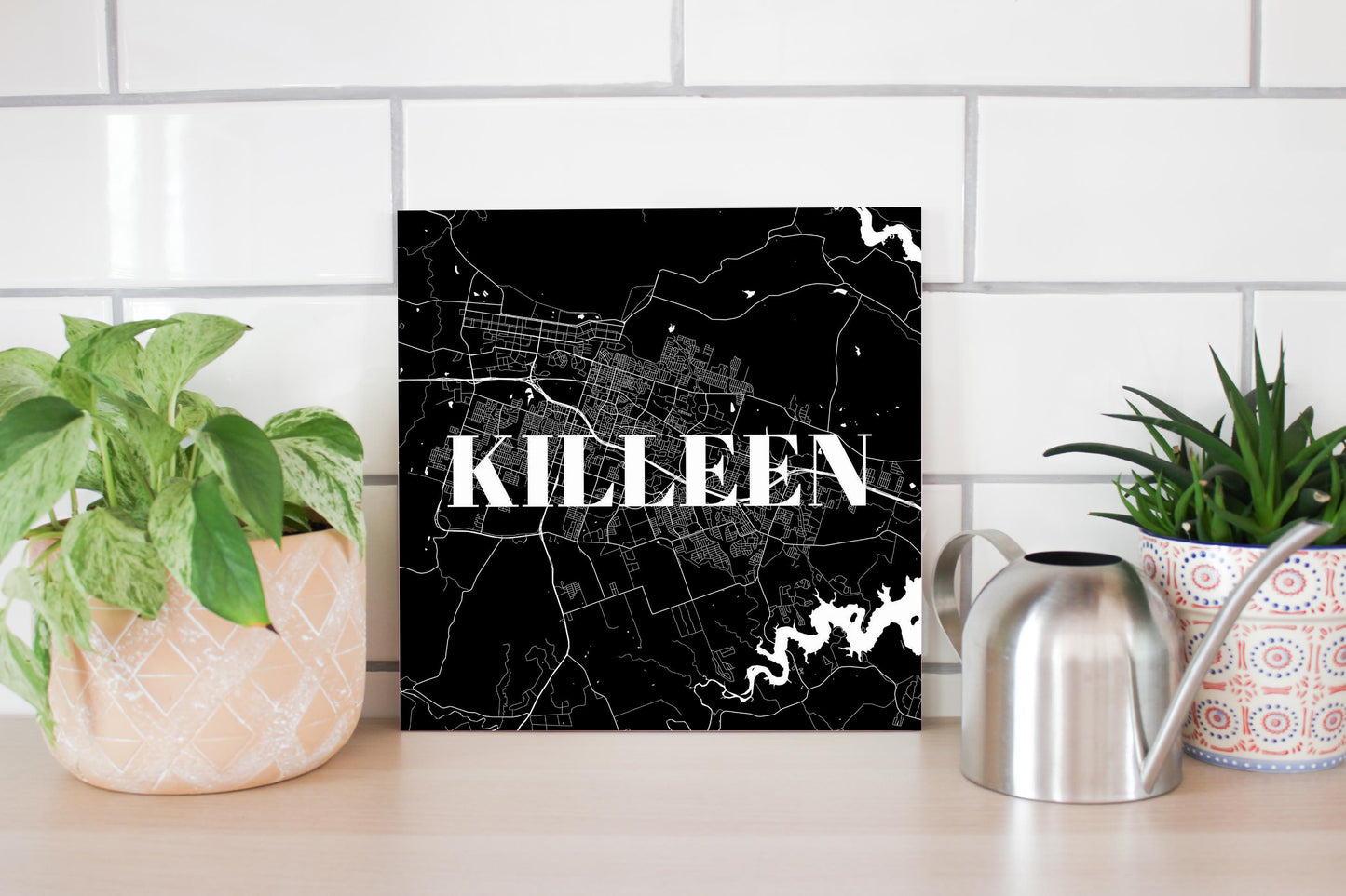 Minimalistic B&W Texas Killeen Map | Wood Sign | Eaches | Min 2