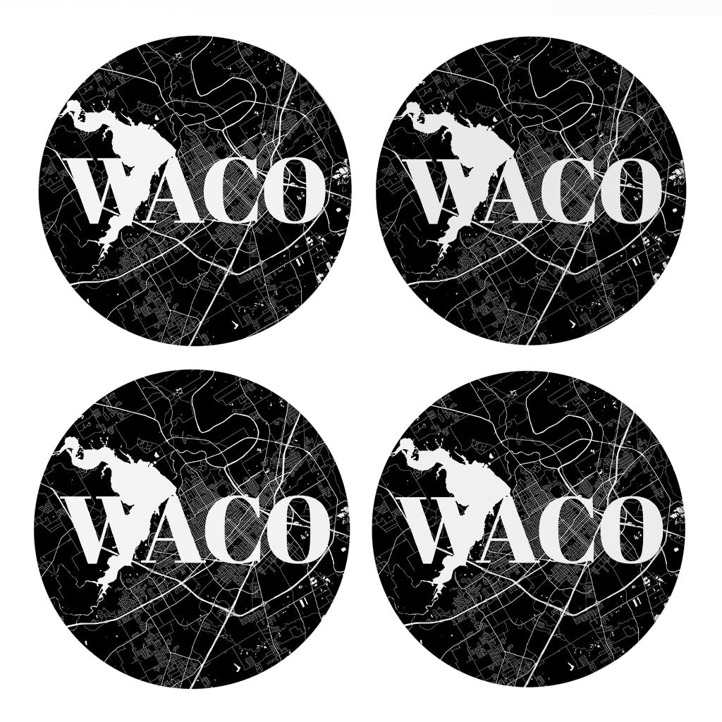 Minimalistic B&W Texas Waco Map | Absorbent Coasters | Set of 4 | Min 2