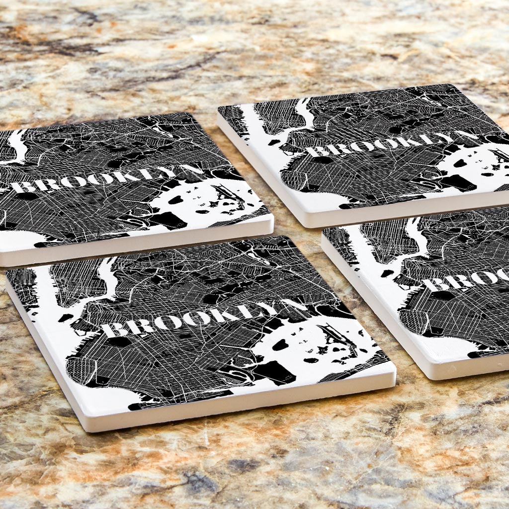 Minimalistic B&W New York Brooklyn Map| Absorbent Coasters | Set of 4 | Min 2