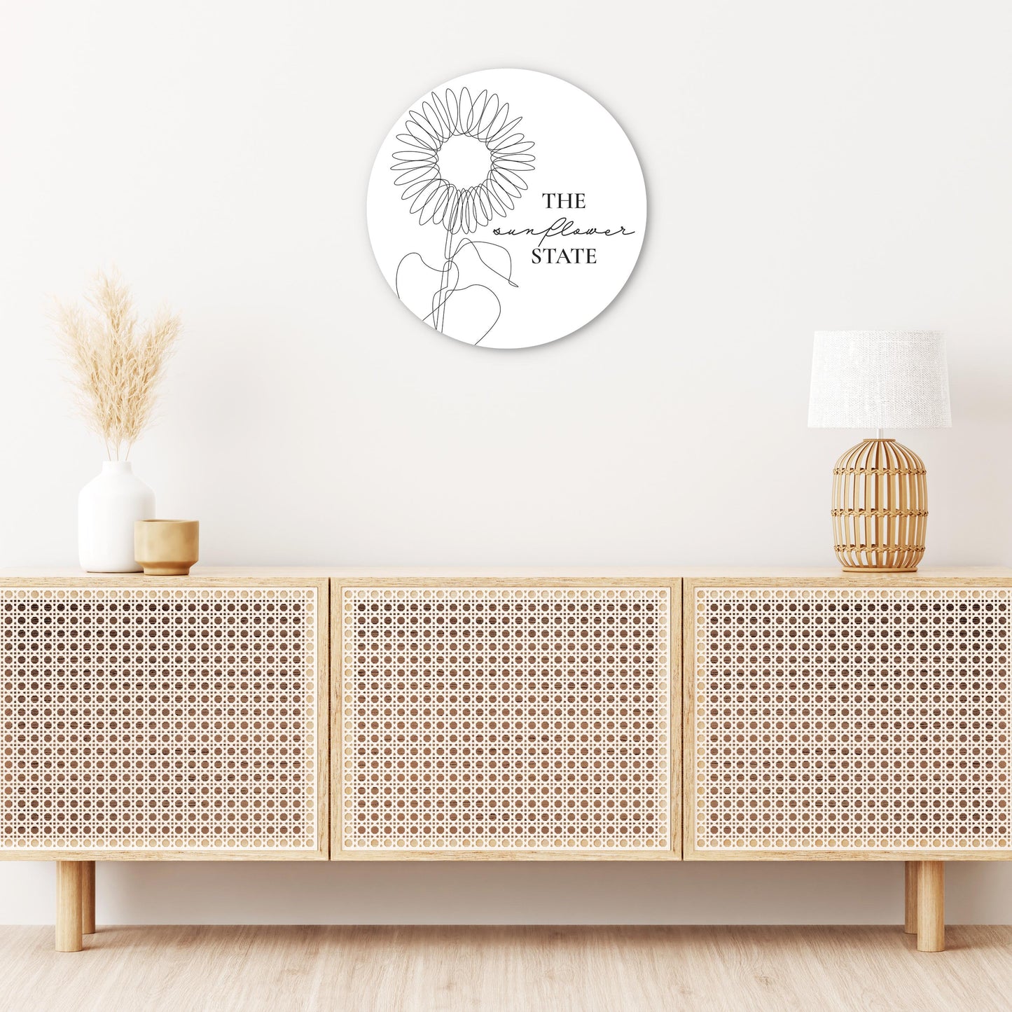 Minimalist B&W Kansas Sunflower Line Drawing | Wood Sign | Eaches | Min 1