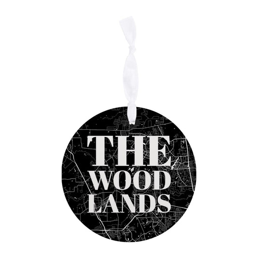 Minimalistic B&W Texas The Woodlands Map | Wood Ornament | Eaches | Min 6