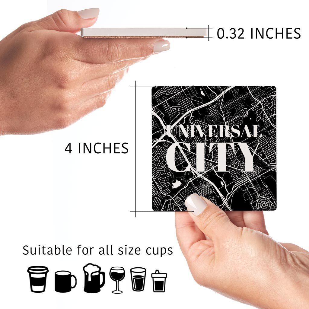 Minimalistic B&W Texas Universal City Map | Absorbent Coasters | Set of 4 | Min 2