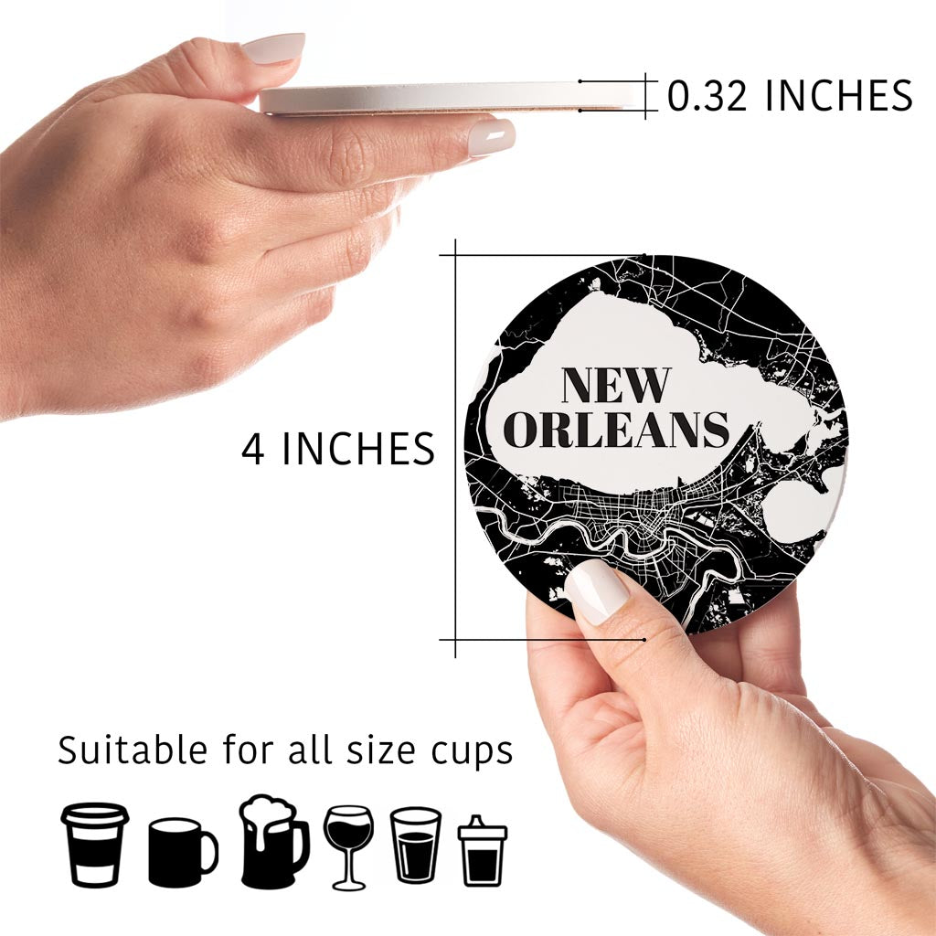 Modern Louisiana New Orleans Map | Absorbent Coasters | Set of 4 | Min 2