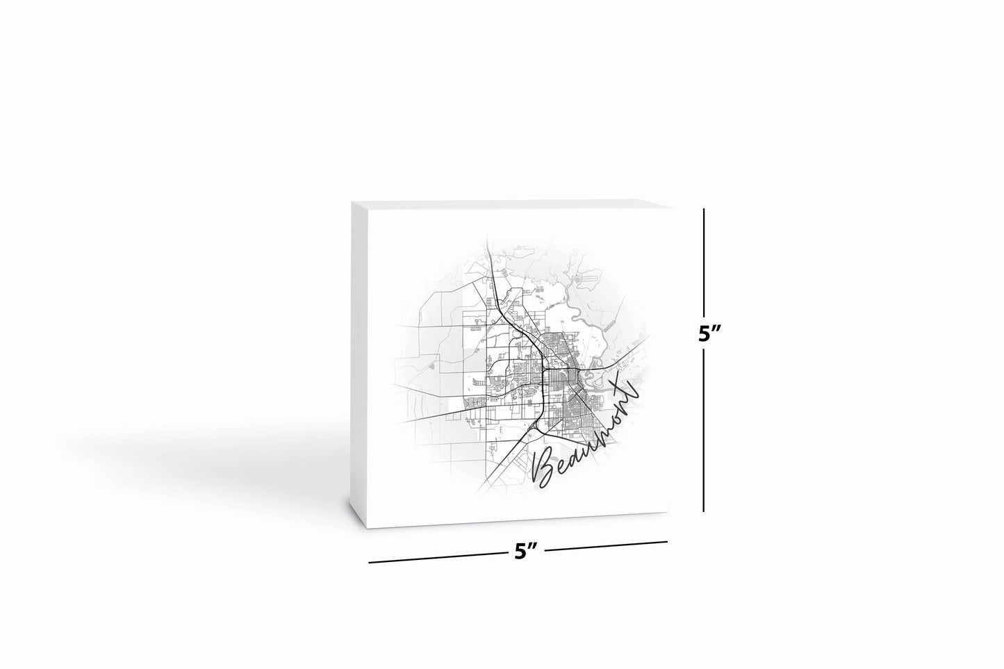 Minimalistic B&W Texas Beaumont Circle Map| Wood Block | Eaches | Min 4