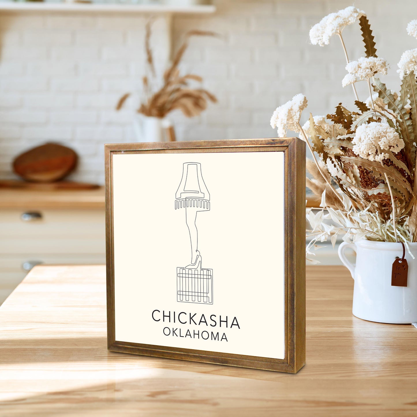 Modern Minimalist Oklahoma Chickasha Leg Lamp | Wood Sign | Eaches | Min 1