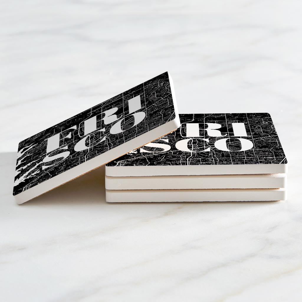 Minimalistic B&W Texas Frisco Map | Absorbent Coasters | Set of 4 | Min 2