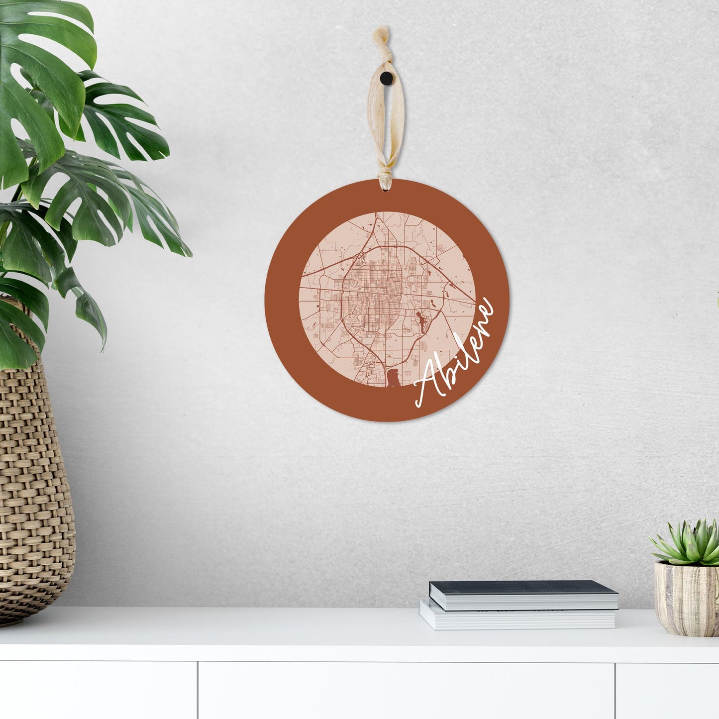 Modern Minimalist Texas Abilene Circle Map | Wood Ornament | Eaches | Min 1