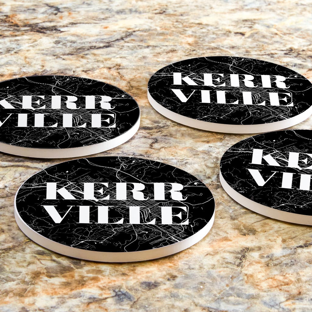 Minimalistic B&W Texas Kerrville Map | Absorbent Coasters | Set of 4 | Min 2