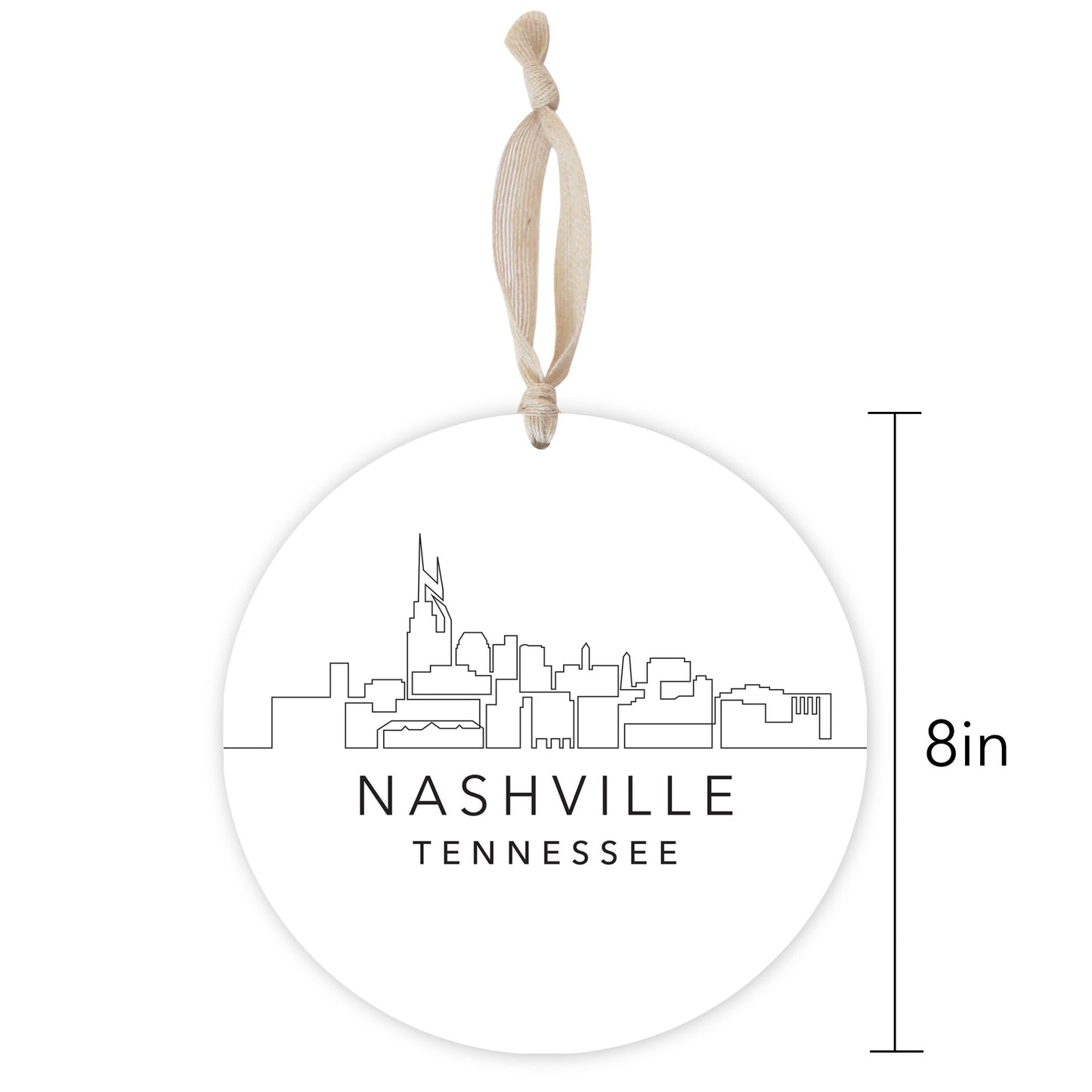 Minimalist B&W Tennessee Nashville Skyline | Wood Ornament | Eaches | Min 1