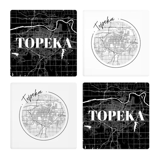 Minimalist B&W Kansas Topeka Maps | Absorbent Coasters | Set of 4 | Min 2