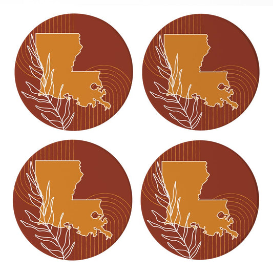 Modern Minimalist Louisiana State Shape With Leaf | Absorbent Coasters | Set of 4 | Min 2