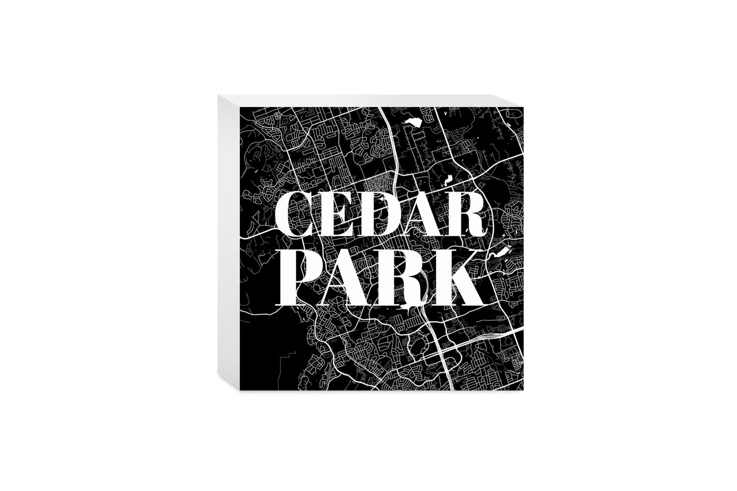 Minimalistic B&W Texas Cedar Park Map| Wood Block | Eaches | Min 4