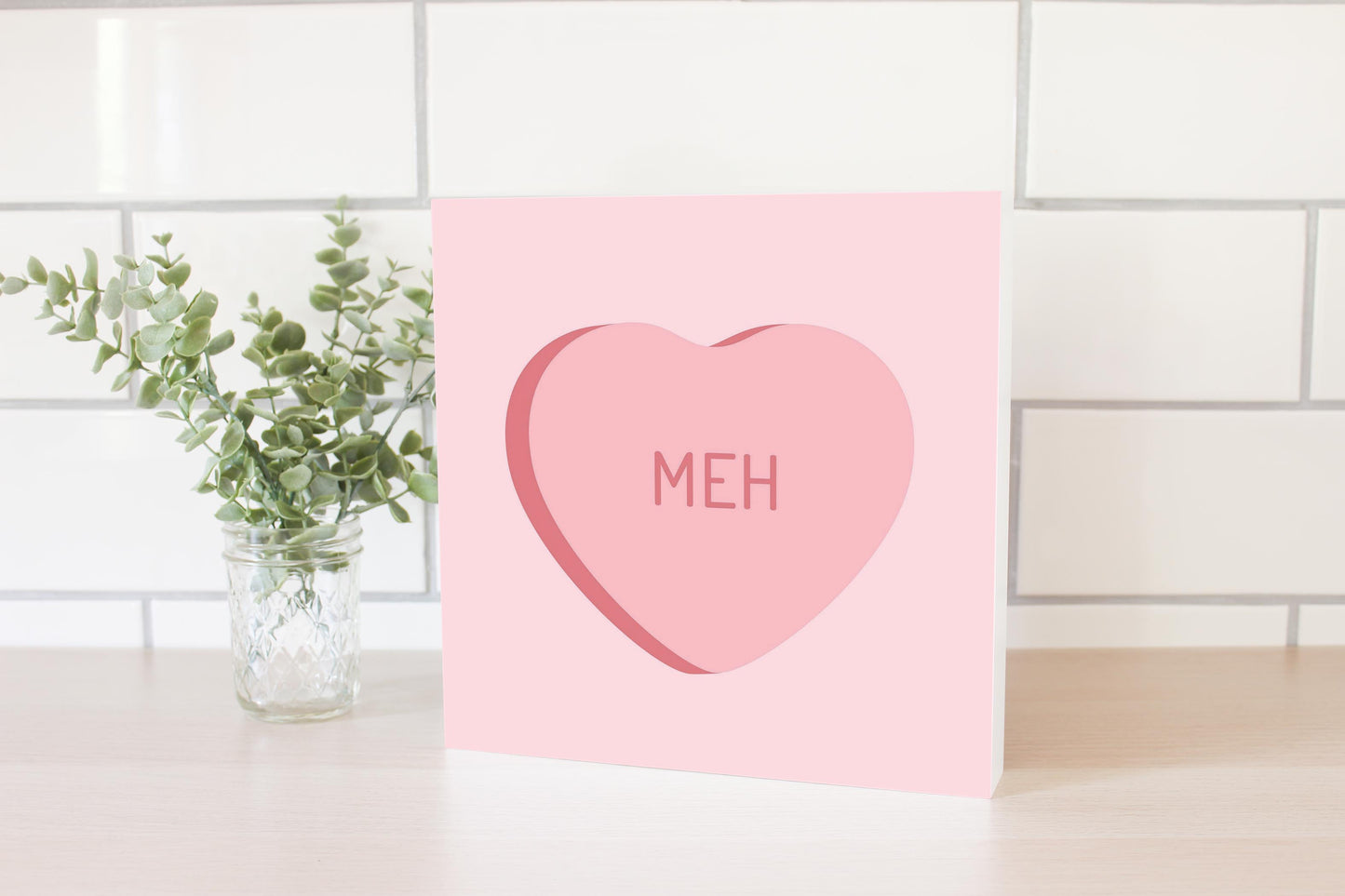 Funny Message Hearts Meh | Wood Block | Eaches | Min 2