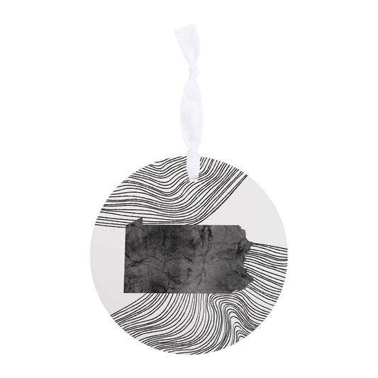 Minimalistic B&W Pennsylvania Shape Fluid Lines| Wood Ornament | Eaches | Min 6