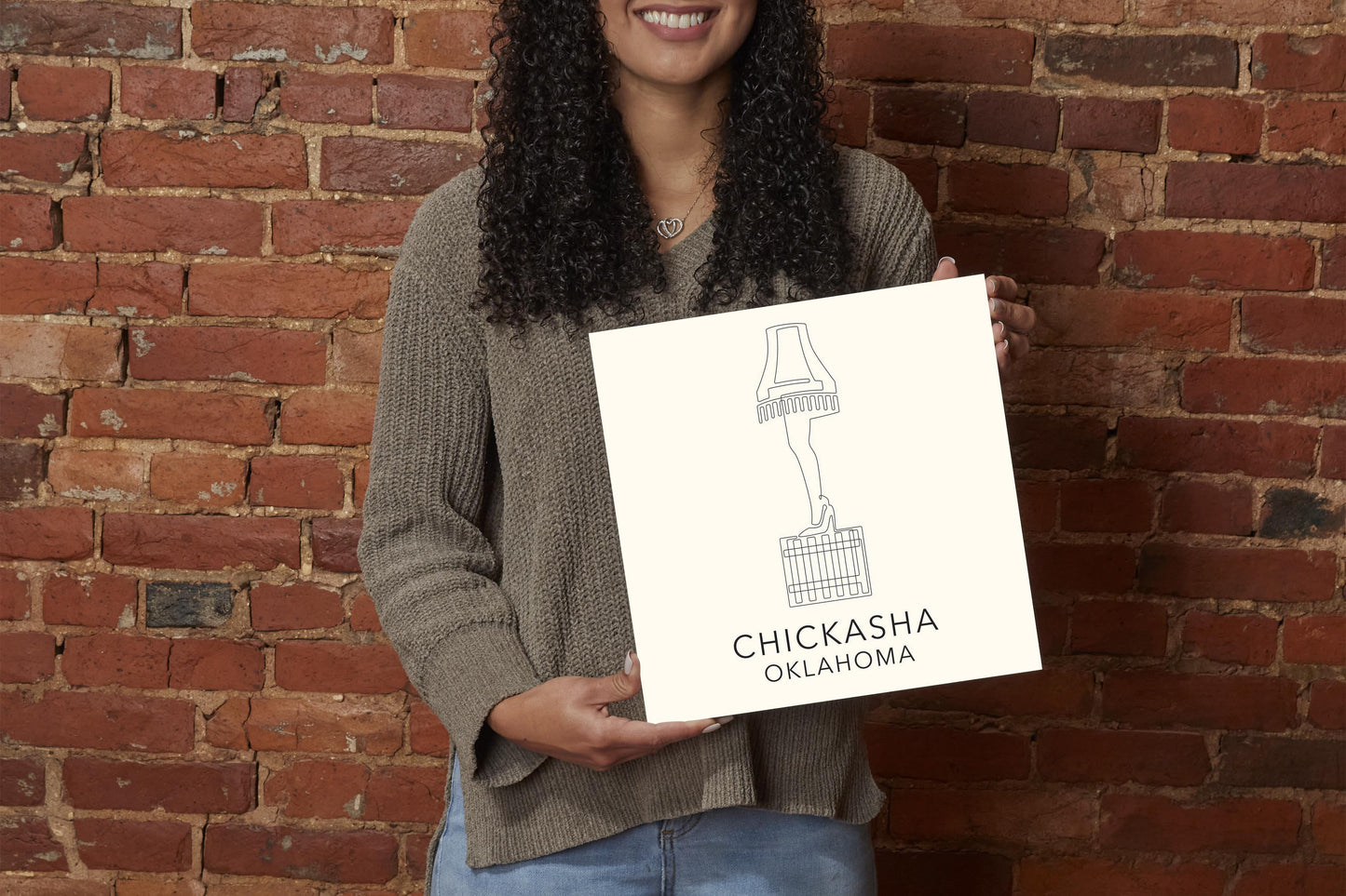 Modern Minimalist Oklahoma Chickasha Leg Lamp | Wood Sign | Eaches | Min 2